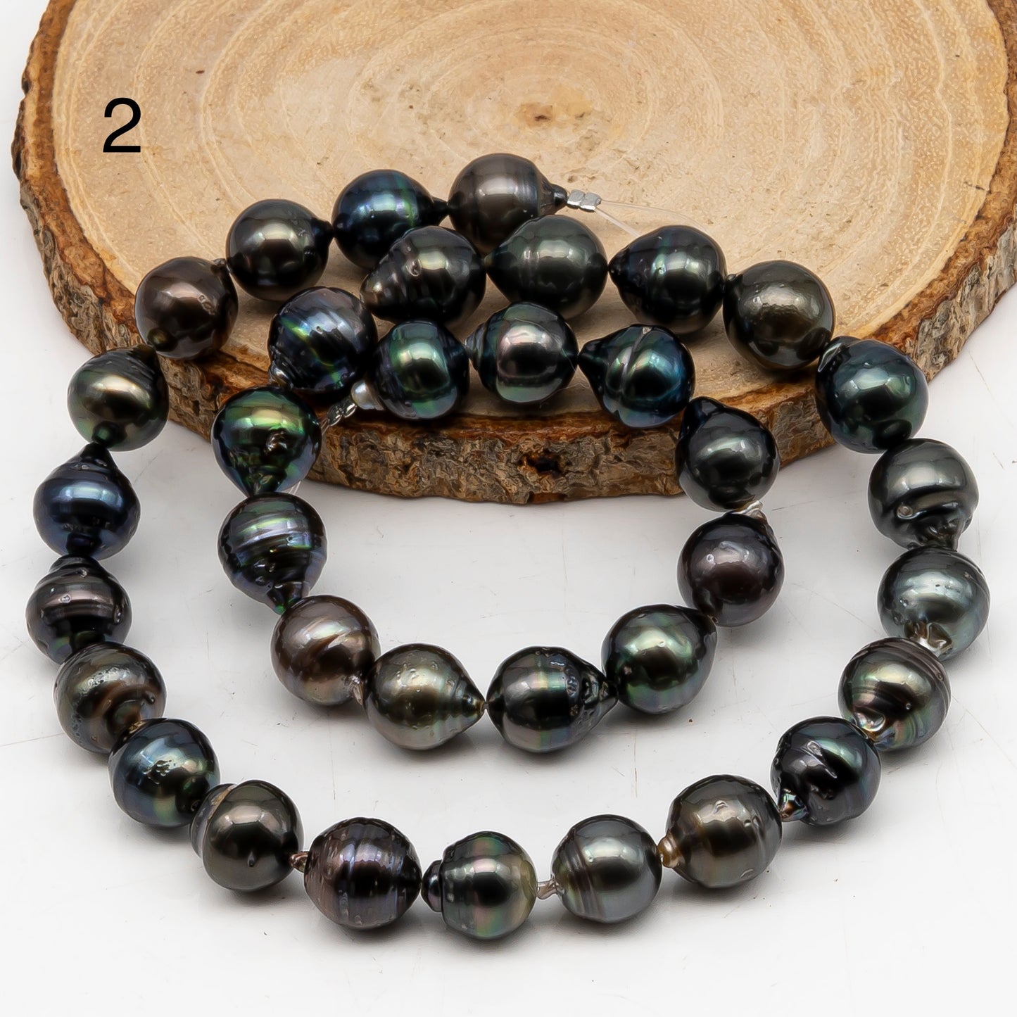 10-11mm Tahitian Pearl in Full Strand, Natural Colors with High Luster, Temporarily Strung Black Pearls for Jewelry Making, SKU # 3045TH