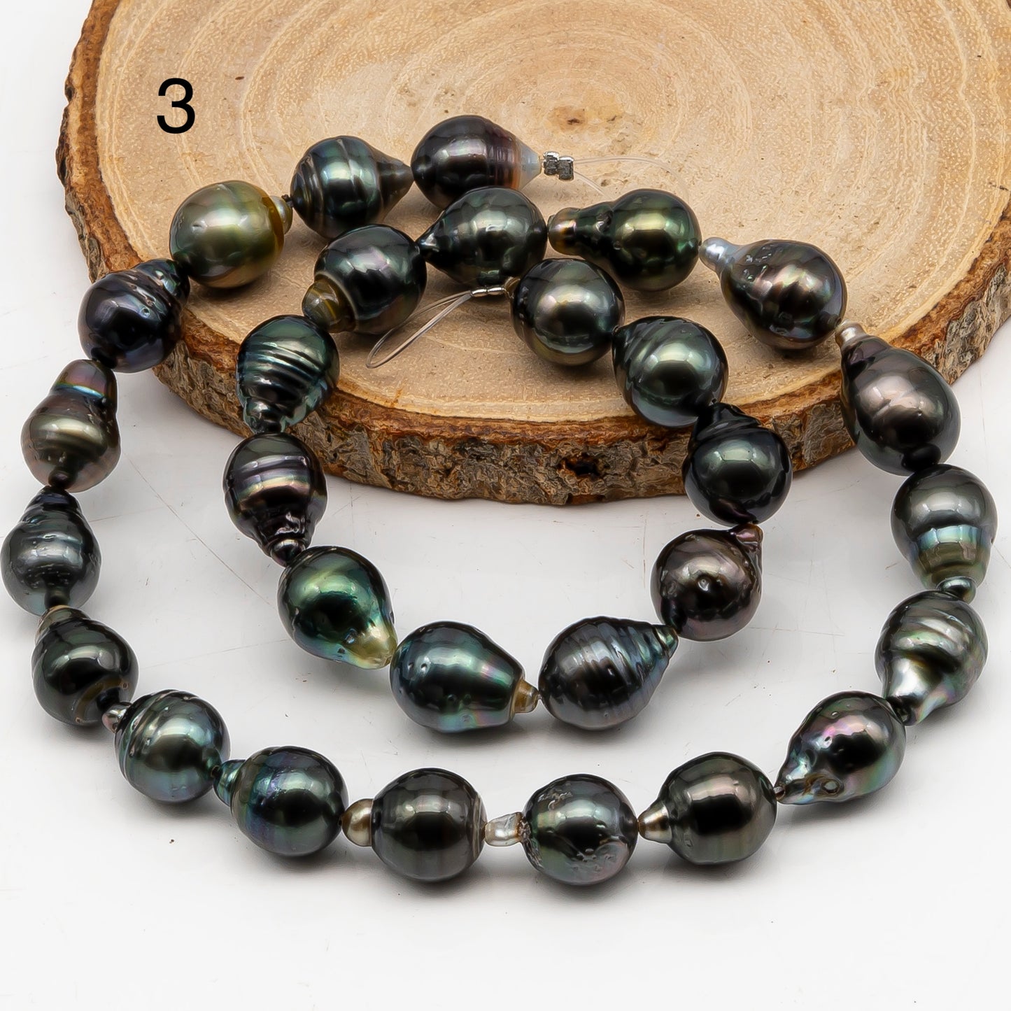 10-11mm Tahitian Pearl in Full Strand, Natural Colors with High Luster, Temporarily Strung Black Pearls for Jewelry Making, SKU # 3045TH
