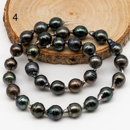 10-11mm Tahitian Pearl in Full Strand, Natural Colors with High Luster, Temporarily Strung Black Pearls for Jewelry Making, SKU # 3045TH