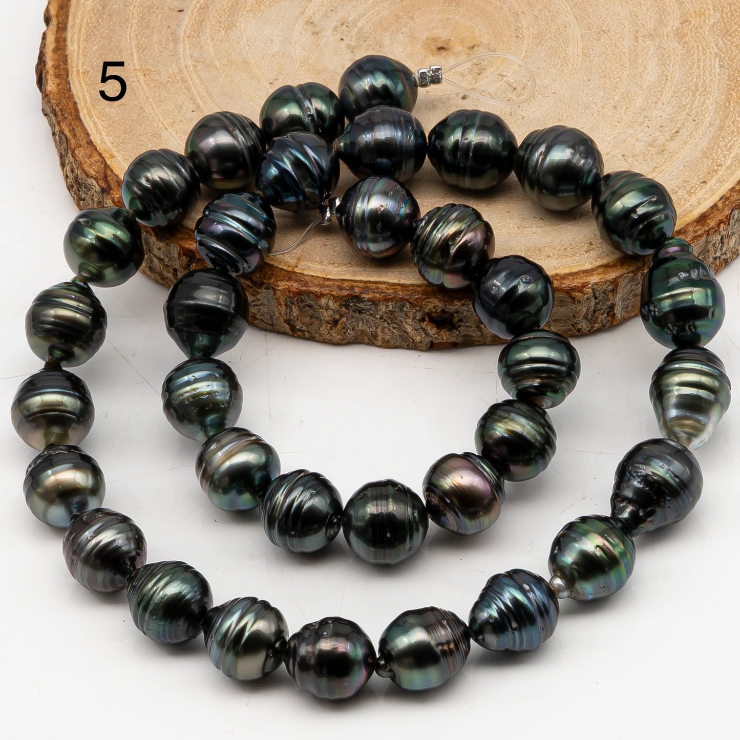 10-11mm Tahitian Pearl in Full Strand, Natural Colors with High Luster, Temporarily Strung Black Pearls for Jewelry Making, SKU # 3045TH