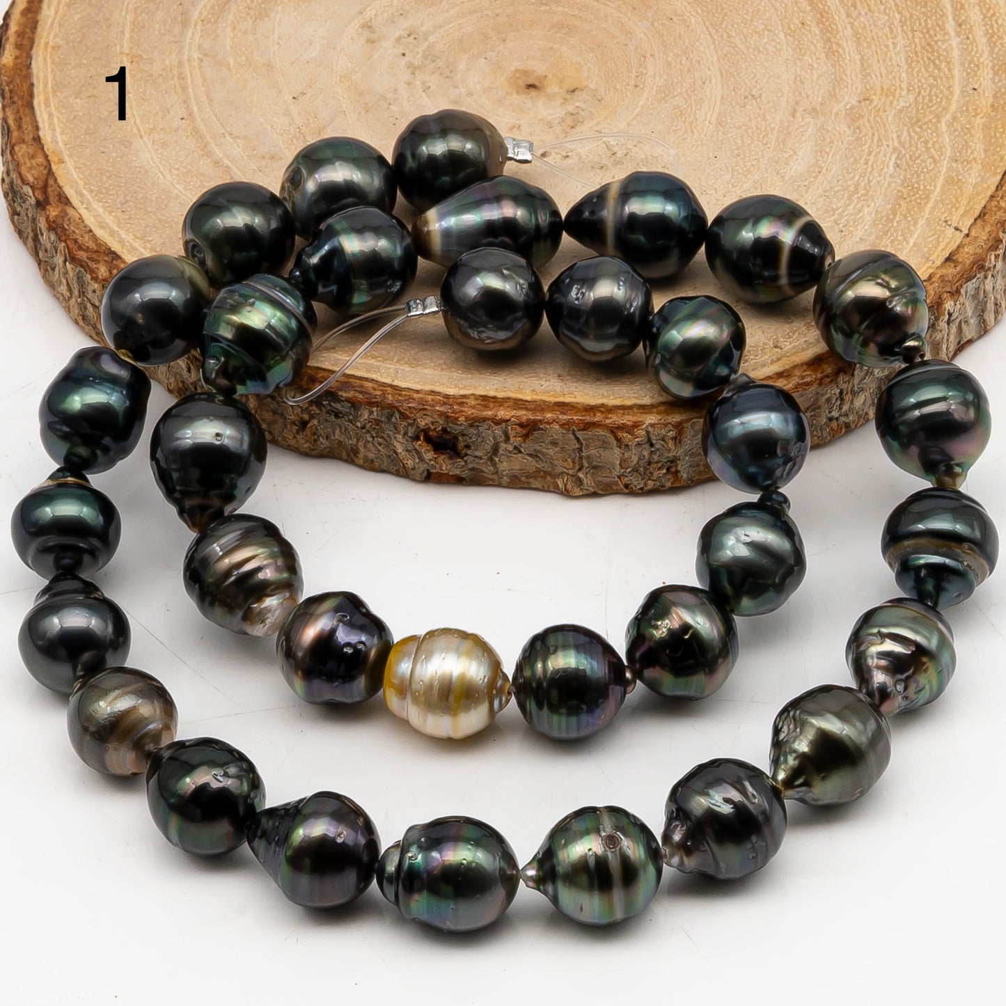 10-11mm Tahitian Pearl in Full Strand, Natural Colors with High Luster, Temporarily Strung Black Pearls for Jewelry Making, SKU # 3045TH
