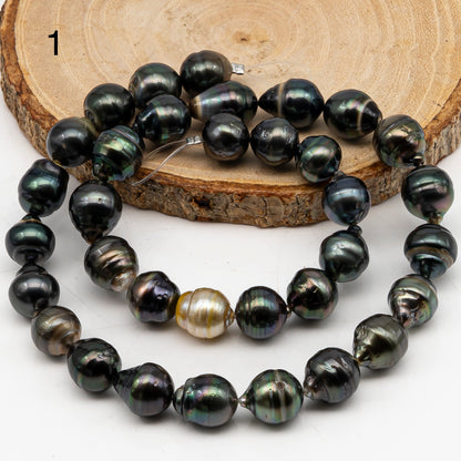10-11mm Tahitian Pearl in Full Strand, Natural Colors with High Luster, Temporarily Strung Black Pearls for Jewelry Making, SKU # 3045TH