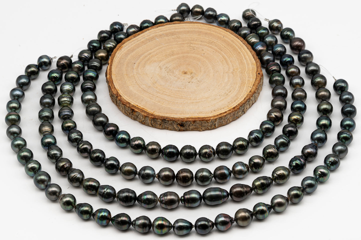 10-11mm Tahitian Pearl in Full Strand, Natural Colors with High Luster, Temporarily Strung Black Pearls for Jewelry Making, SKU # 3046TH