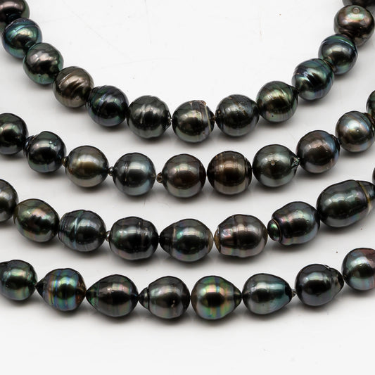 10-11mm Tahitian Pearl in Full Strand, Natural Colors with High Luster, Temporarily Strung Black Pearls for Jewelry Making, SKU # 3046TH