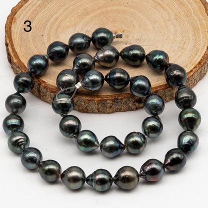 10-11mm Tahitian Pearl in Full Strand, Natural Colors with High Luster, Temporarily Strung Black Pearls for Jewelry Making, SKU # 3046TH