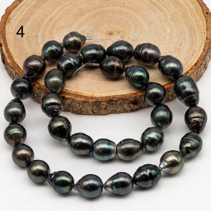 10-11mm Tahitian Pearl in Full Strand, Natural Colors with High Luster, Temporarily Strung Black Pearls for Jewelry Making, SKU # 3046TH