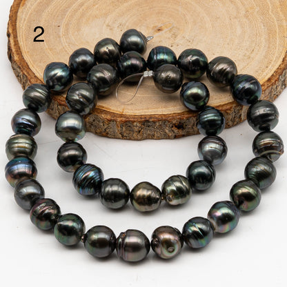 10-11mm Tahitian Pearl in Full Strand, Natural Colors with High Luster, Temporarily Strung Black Pearls for Jewelry Making, SKU # 3046TH
