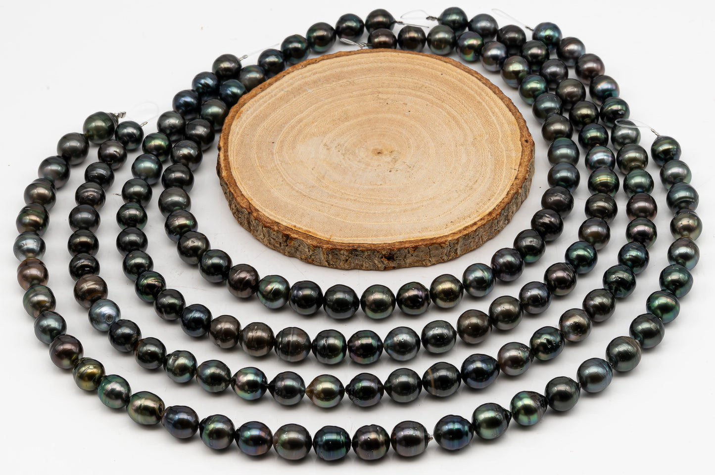 10-11mm Tahitian Pearl in Full Strand, Natural Colors with High Luster, Temporarily Strung Black Pearls for Jewelry Making, SKU # 3047TH