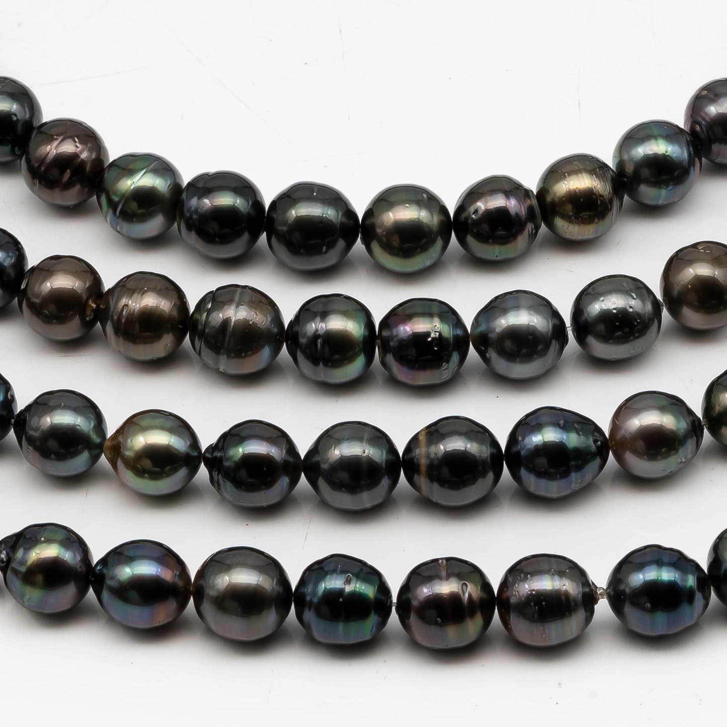 10-11mm Tahitian Pearl in Full Strand, Natural Colors with High Luster, Temporarily Strung Black Pearls for Jewelry Making, SKU # 3047TH
