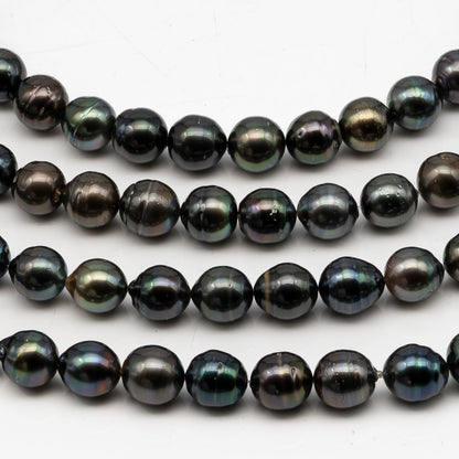 10-11mm Tahitian Pearl in Full Strand, Natural Colors with High Luster, Temporarily Strung Black Pearls for Jewelry Making, SKU # 3047TH