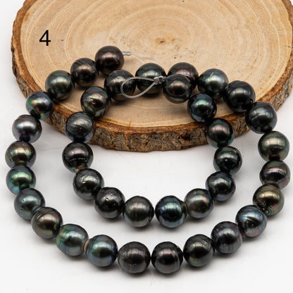 10-11mm Tahitian Pearl in Full Strand, Natural Colors with High Luster, Temporarily Strung Black Pearls for Jewelry Making, SKU # 3047TH