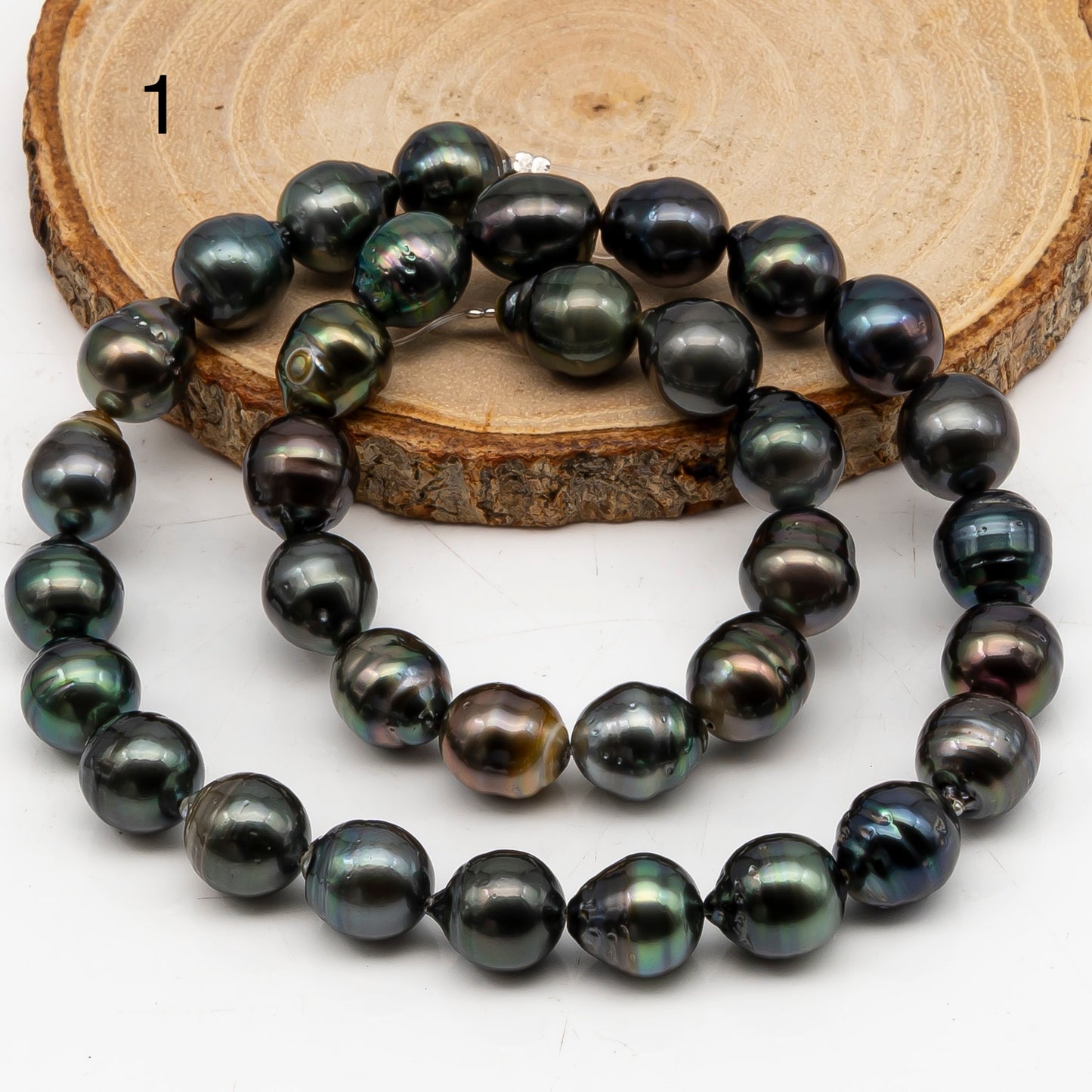 10-11mm Tahitian Pearl in Full Strand, Natural Colors with High Luster, Temporarily Strung Black Pearls for Jewelry Making, SKU # 3047TH