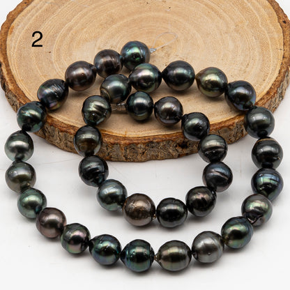 10-11mm Tahitian Pearl in Full Strand, Natural Colors with High Luster, Temporarily Strung Black Pearls for Jewelry Making, SKU # 3047TH