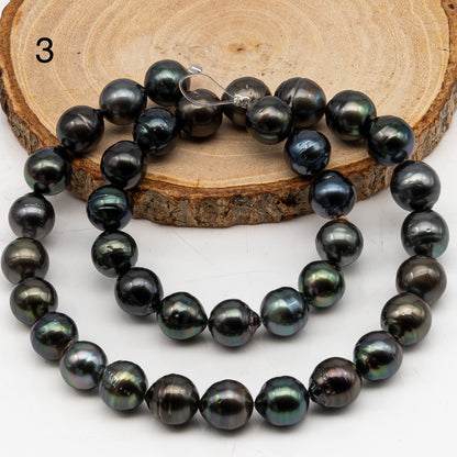 10-11mm Tahitian Pearl in Full Strand, Natural Colors with High Luster, Temporarily Strung Black Pearls for Jewelry Making, SKU # 3047TH