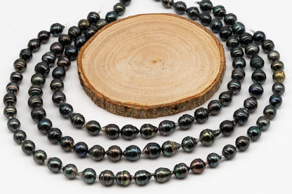 10-11mm Tahitian Pearl in Full Strand, Natural Colors with High Luster, Temporarily Strung Black Pearls for Jewelry Making, SKU # 3048TH