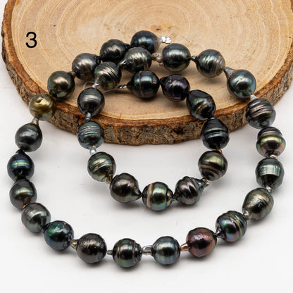 10-11mm Tahitian Pearl in Full Strand, Natural Colors with High Luster, Temporarily Strung Black Pearls for Jewelry Making, SKU # 3048TH
