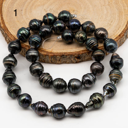 10-11mm Tahitian Pearl in Full Strand, Natural Colors with High Luster, Temporarily Strung Black Pearls for Jewelry Making, SKU # 3048TH