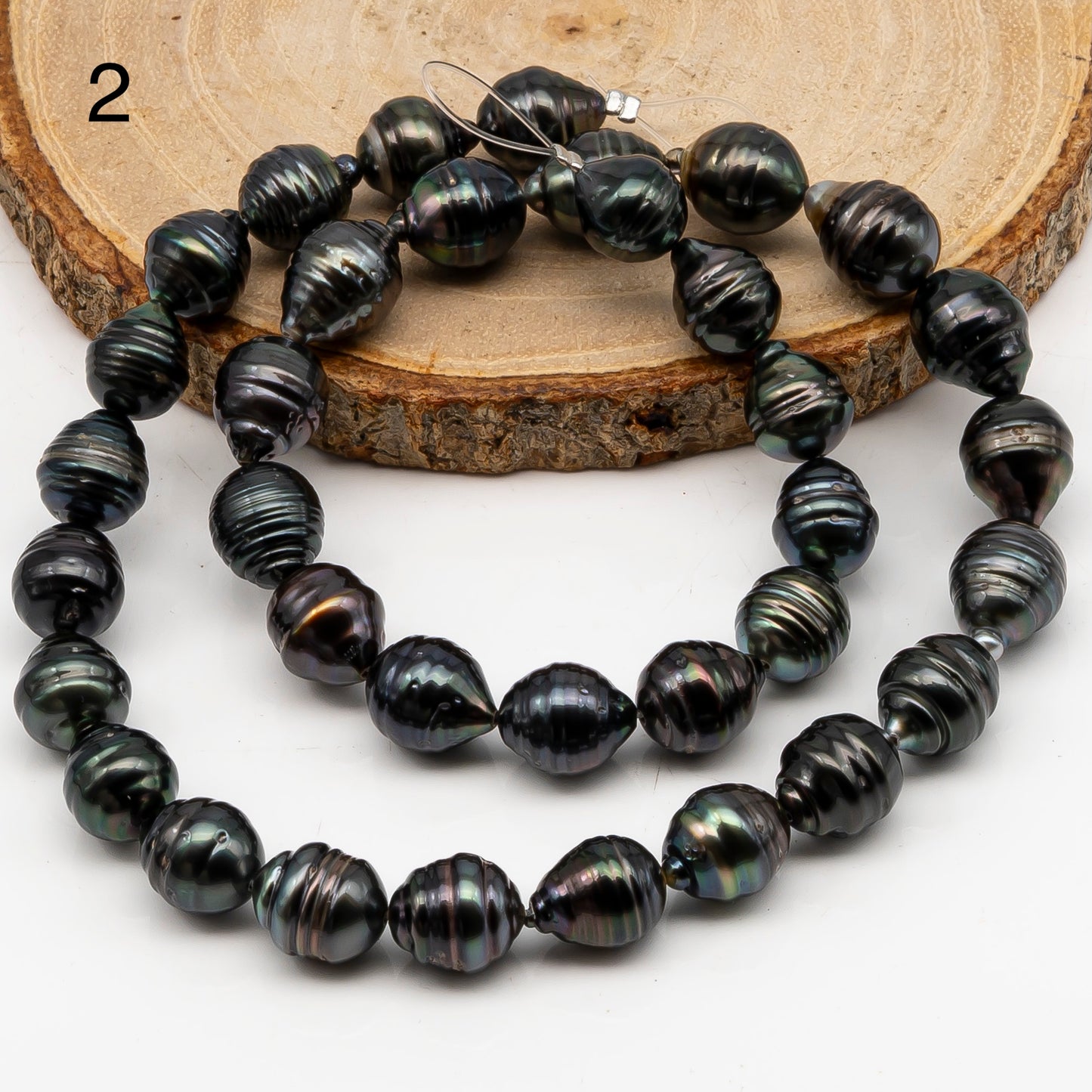10-11mm Tahitian Pearl in Full Strand, Natural Colors with High Luster, Temporarily Strung Black Pearls for Jewelry Making, SKU # 3048TH
