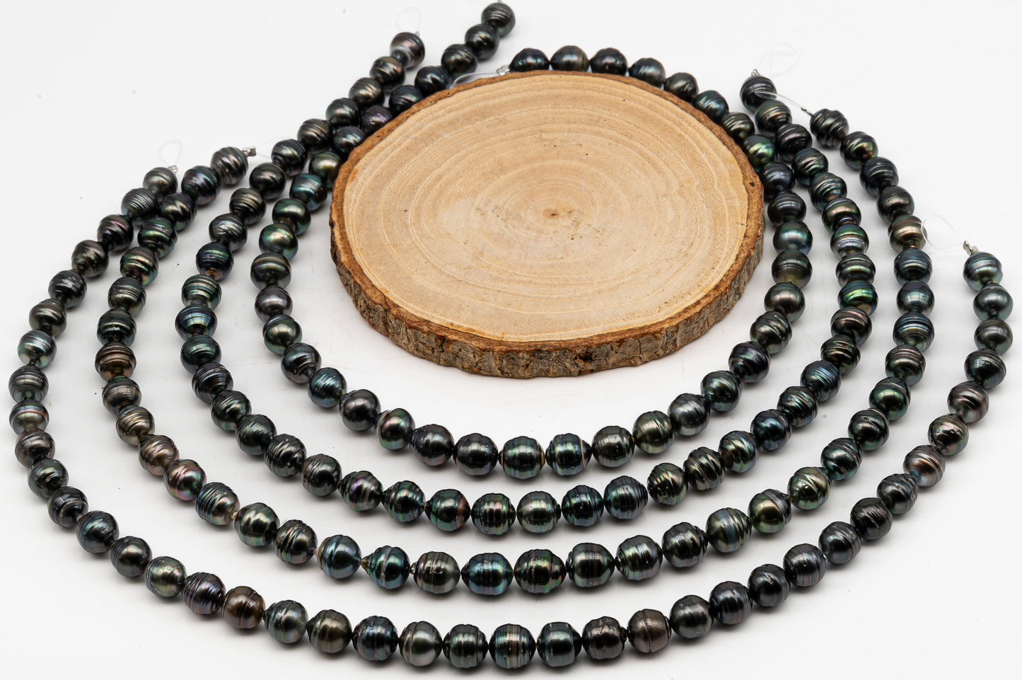 9-10mm Tahitian Pearl in Full Strand, Natural Colors with High Luster, Temporarily Strung Black Pearls for Jewelry Making, SKU # 3049TH