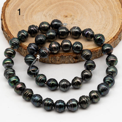 9-10mm Tahitian Pearl in Full Strand, Natural Colors with High Luster, Temporarily Strung Black Pearls for Jewelry Making, SKU # 3049TH