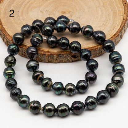 9-10mm Tahitian Pearl in Full Strand, Natural Colors with High Luster, Temporarily Strung Black Pearls for Jewelry Making, SKU # 3049TH