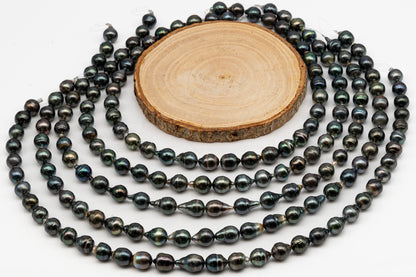 9-10mm Tahitian Pearl in Full Strand, Natural Colors with High Luster, Temporarily Strung Black Pearls for Jewelry Making, SKU # 3050TH