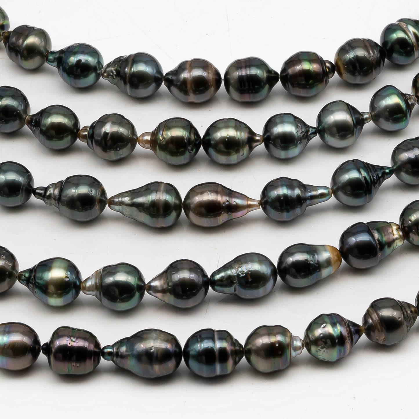 9-10mm Tahitian Pearl in Full Strand, Natural Colors with High Luster, Temporarily Strung Black Pearls for Jewelry Making, SKU # 3050TH