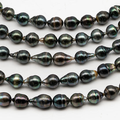 9-10mm Tahitian Pearl in Full Strand, Natural Colors with High Luster, Temporarily Strung Black Pearls for Jewelry Making, SKU # 3050TH