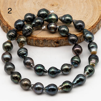 9-10mm Tahitian Pearl in Full Strand, Natural Colors with High Luster, Temporarily Strung Black Pearls for Jewelry Making, SKU # 3050TH