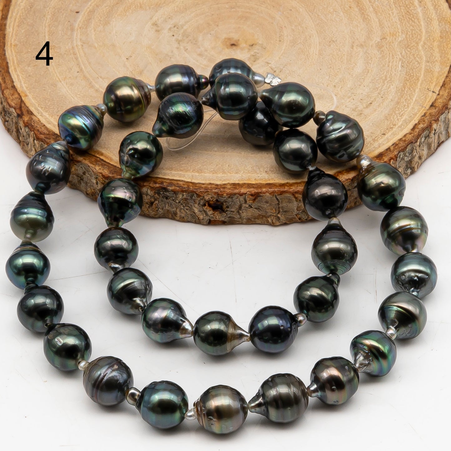 9-10mm Tahitian Pearl in Full Strand, Natural Colors with High Luster, Temporarily Strung Black Pearls for Jewelry Making, SKU # 3050TH