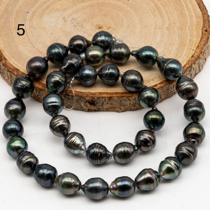 9-10mm Tahitian Pearl in Full Strand, Natural Colors with High Luster, Temporarily Strung Black Pearls for Jewelry Making, SKU # 3050TH