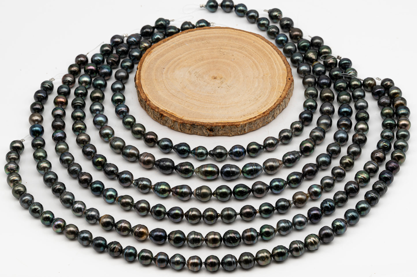 9-10mm Tahitian Pearl in Full Strand, Natural Colors with High Luster, Temporarily Strung Black Pearls for Jewelry Making, SKU # 3051TH