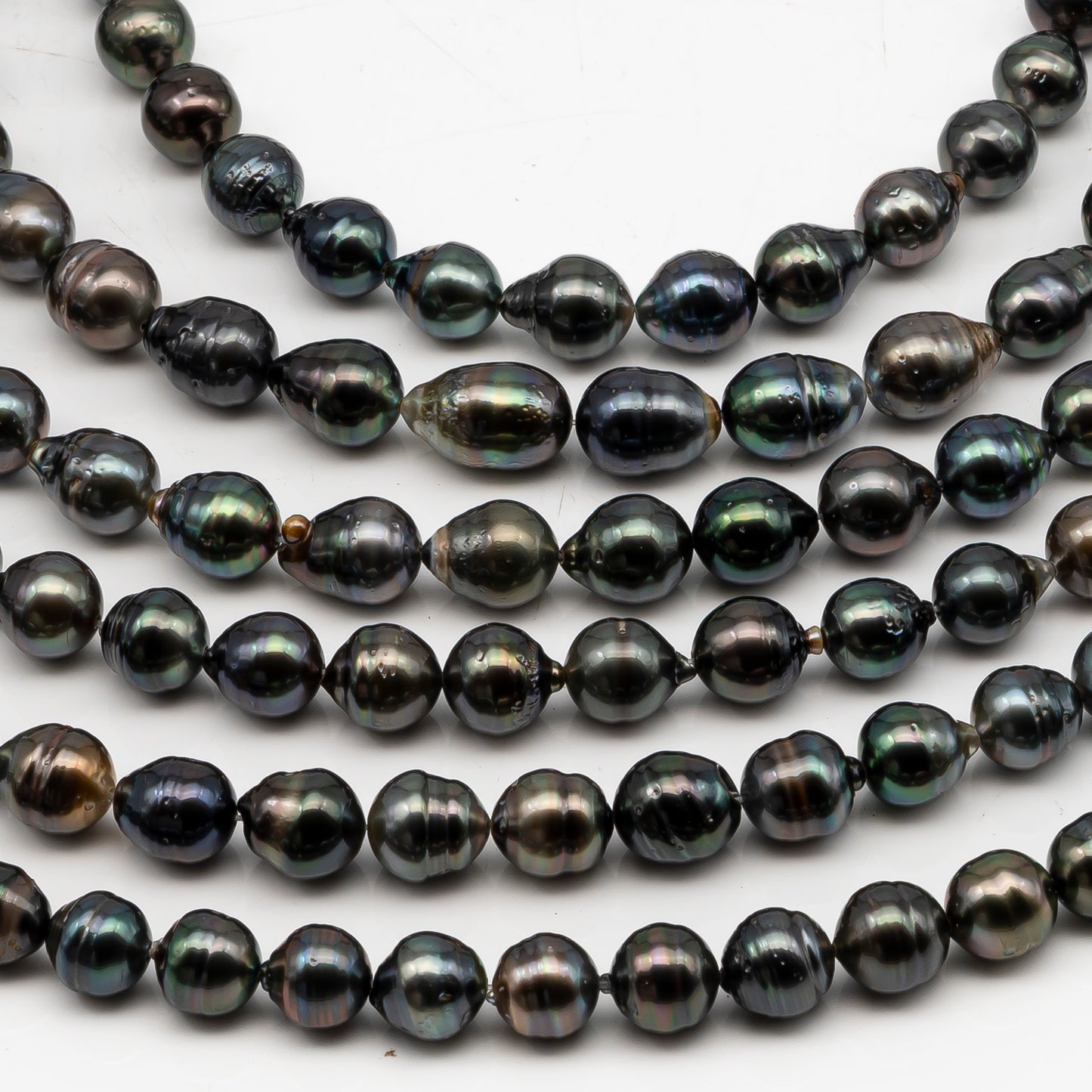 9-10mm Tahitian Pearl in Full Strand, Natural Colors with High Luster, Temporarily Strung Black Pearls for Jewelry Making, SKU # 3051TH