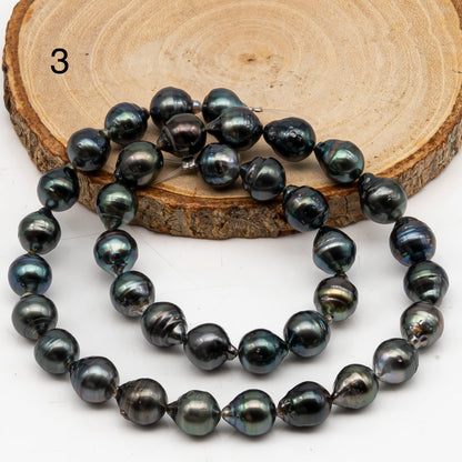 9-10mm Tahitian Pearl in Full Strand, Natural Colors with High Luster, Temporarily Strung Black Pearls for Jewelry Making, SKU # 3051TH