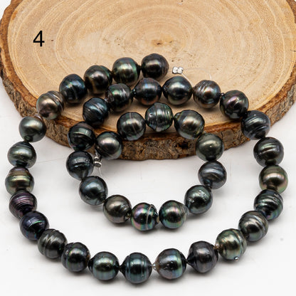 9-10mm Tahitian Pearl in Full Strand, Natural Colors with High Luster, Temporarily Strung Black Pearls for Jewelry Making, SKU # 3051TH