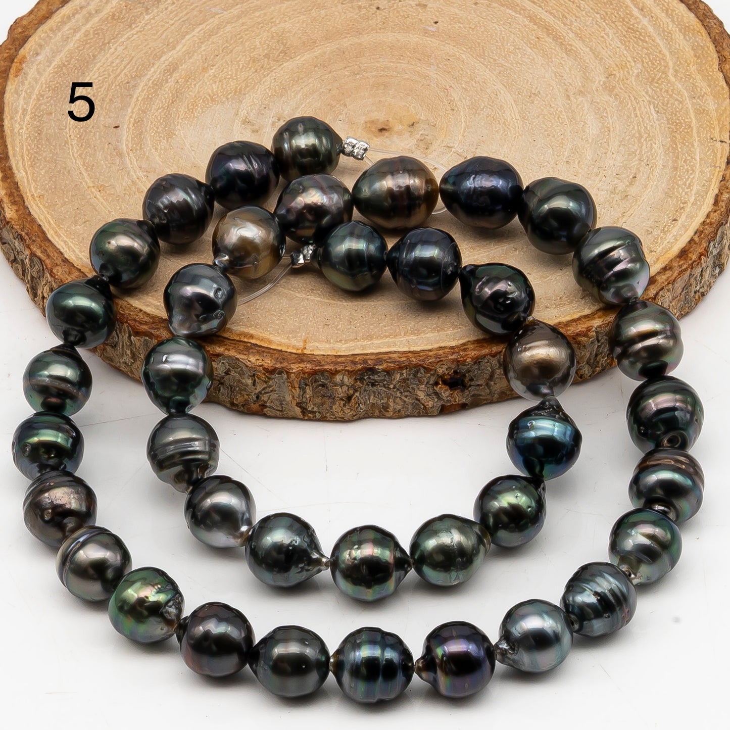 9-10mm Tahitian Pearl in Full Strand, Natural Colors with High Luster, Temporarily Strung Black Pearls for Jewelry Making, SKU # 3051TH