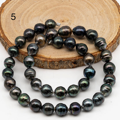 9-10mm Tahitian Pearl in Full Strand, Natural Colors with High Luster, Temporarily Strung Black Pearls for Jewelry Making, SKU # 3051TH