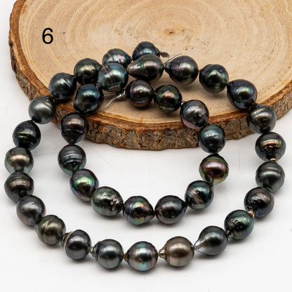 9-10mm Tahitian Pearl in Full Strand, Natural Colors with High Luster, Temporarily Strung Black Pearls for Jewelry Making, SKU # 3051TH