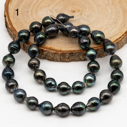 9-10mm Tahitian Pearl in Full Strand, Natural Colors with High Luster, Temporarily Strung Black Pearls for Jewelry Making, SKU # 3051TH