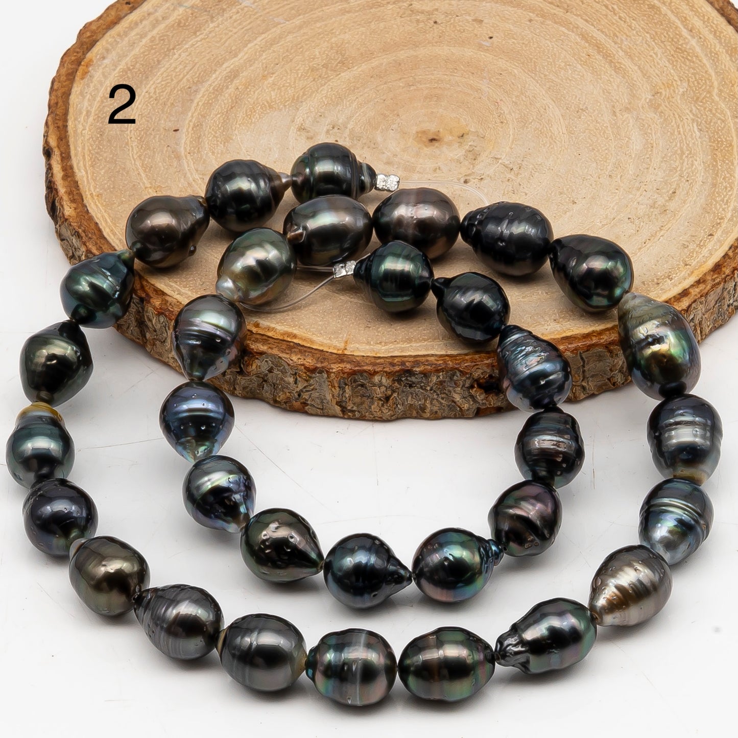 9-10mm Tahitian Pearl in Full Strand, Natural Colors with High Luster, Temporarily Strung Black Pearls for Jewelry Making, SKU # 3051TH