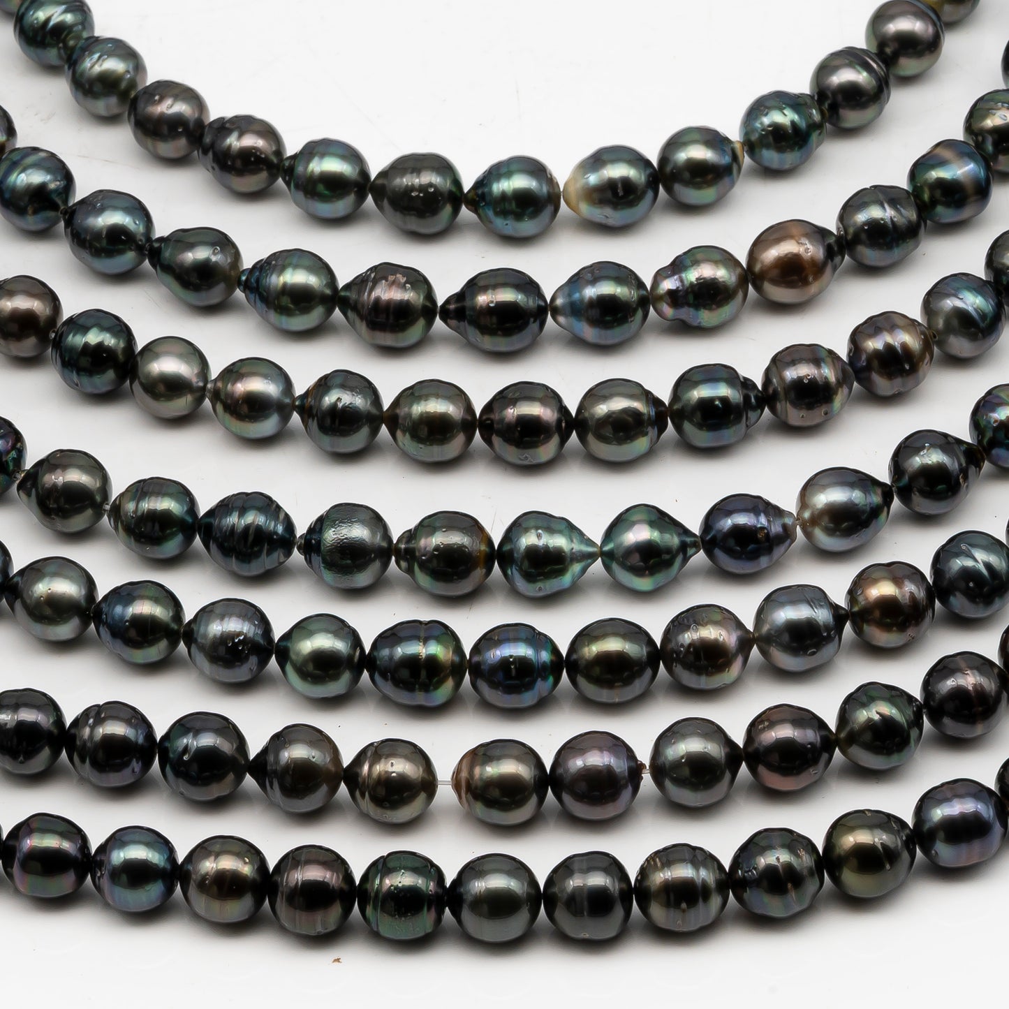 9-10mm Tahitian Pearl in Full Strand, Natural Colors with High Luster, Temporarily Strung Black Pearls for Jewelry Making, SKU # 3052TH