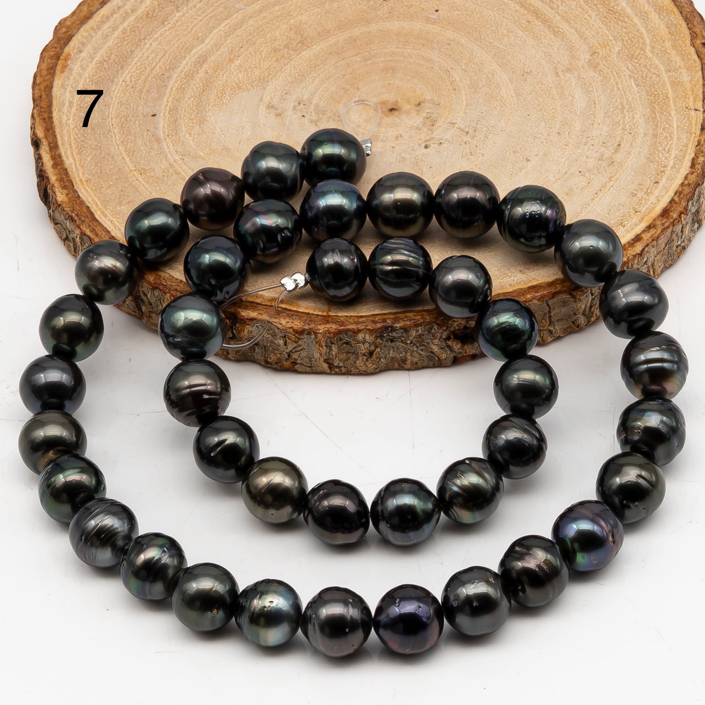 9-10mm Tahitian Pearl in Full Strand, Natural Colors with High Luster, Temporarily Strung Black Pearls for Jewelry Making, SKU # 3052TH