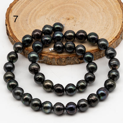 9-10mm Tahitian Pearl in Full Strand, Natural Colors with High Luster, Temporarily Strung Black Pearls for Jewelry Making, SKU # 3052TH
