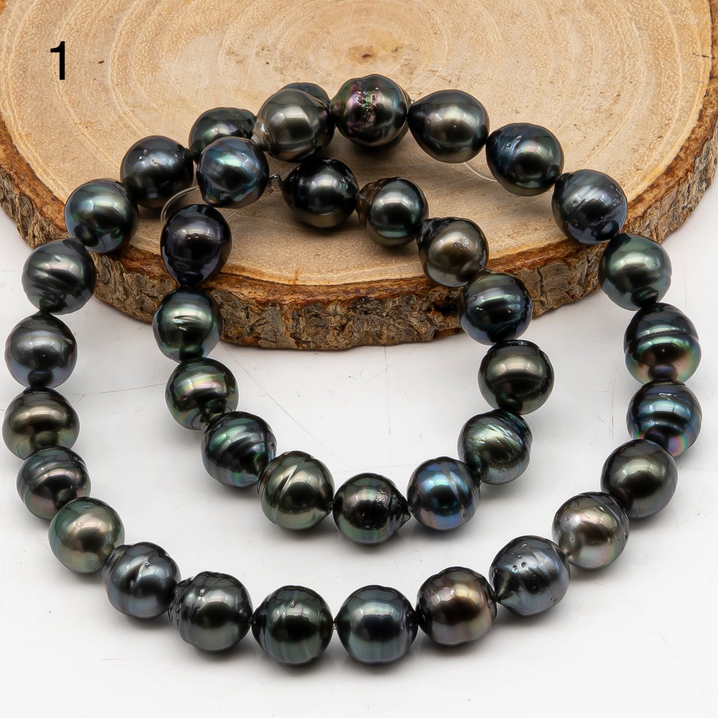 9-10mm Tahitian Pearl in Full Strand, Natural Colors with High Luster, Temporarily Strung Black Pearls for Jewelry Making, SKU # 3052TH