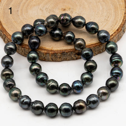 9-10mm Tahitian Pearl in Full Strand, Natural Colors with High Luster, Temporarily Strung Black Pearls for Jewelry Making, SKU # 3052TH