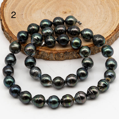 9-10mm Tahitian Pearl in Full Strand, Natural Colors with High Luster, Temporarily Strung Black Pearls for Jewelry Making, SKU # 3052TH
