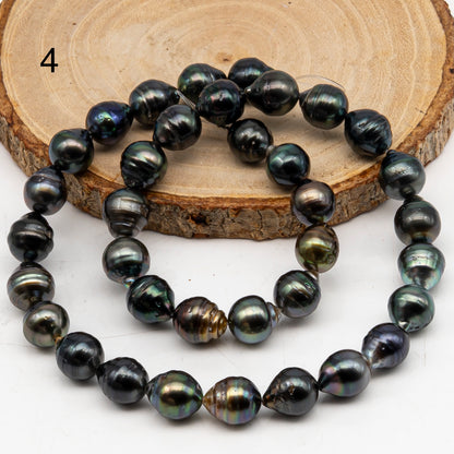 9-10mm Tahitian Pearl in Full Strand, Natural Colors with High Luster, Temporarily Strung Black Pearls for Jewelry Making, SKU # 3052TH