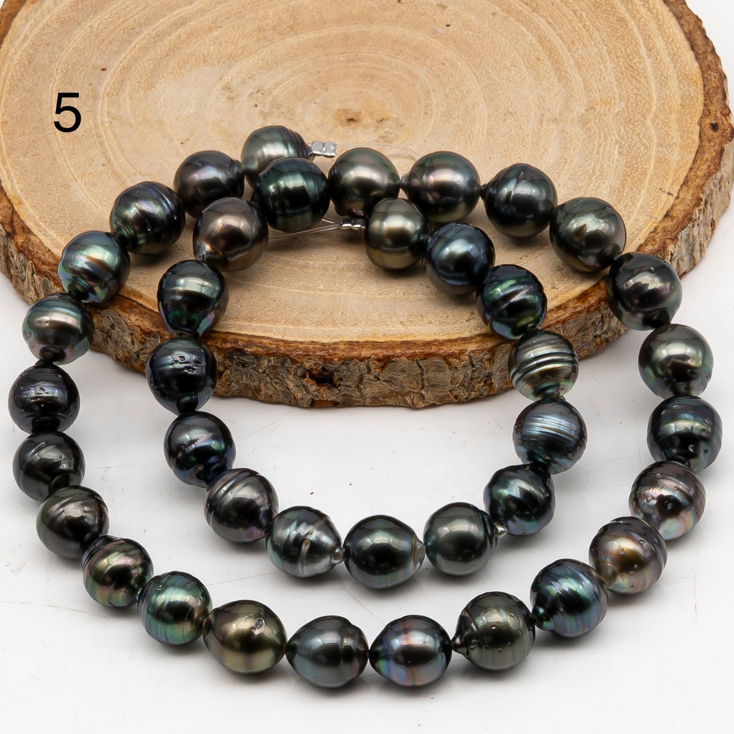 9-10mm Tahitian Pearl in Full Strand, Natural Colors with High Luster, Temporarily Strung Black Pearls for Jewelry Making, SKU # 3052TH
