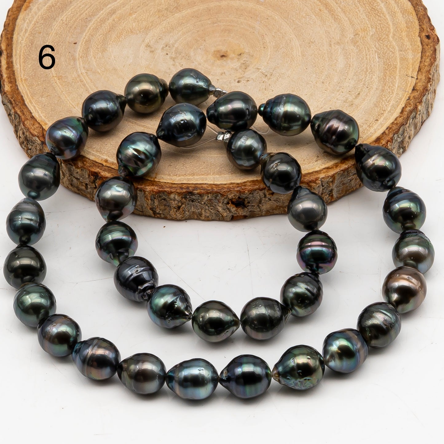 9-10mm Tahitian Pearl in Full Strand, Natural Colors with High Luster, Temporarily Strung Black Pearls for Jewelry Making, SKU # 3052TH