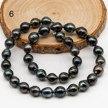 9-10mm Tahitian Pearl in Full Strand, Natural Colors with High Luster, Temporarily Strung Black Pearls for Jewelry Making, SKU # 3052TH